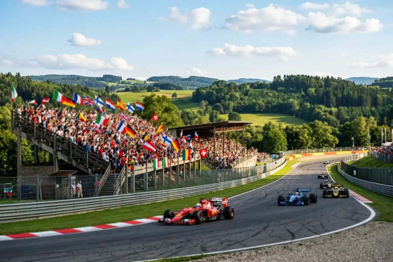 Circuito europeo tradicional de Fórmula 1 durante carrera de verano